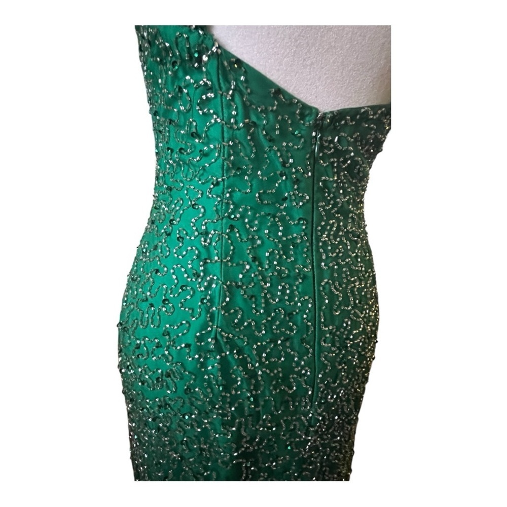 Shail K Sequined Beaded Prom Formal Cruise Green Evening Gown - Picture 9 of 16